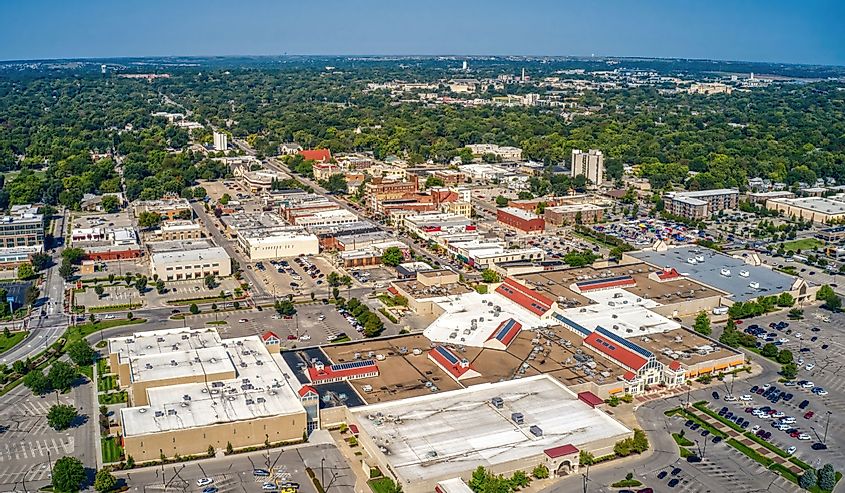 Aerial View of the College Town of Manhattan, Kansas in Summer