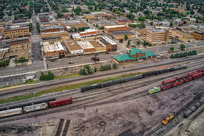 Aerial View of Downtown Dickinson, North Dakota in Summer