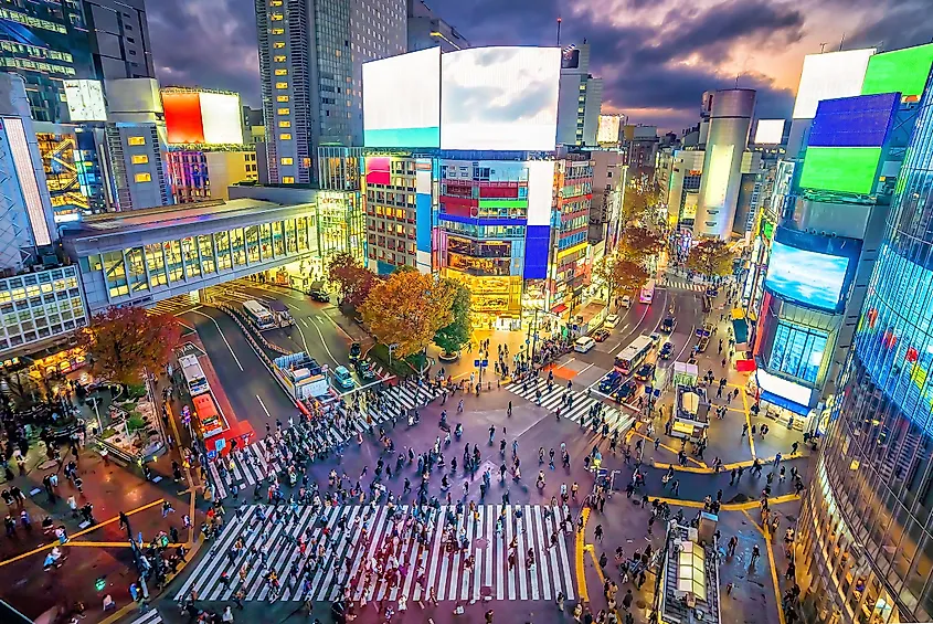 Aerial view of busy streets of Tokyo on a regular weekday.