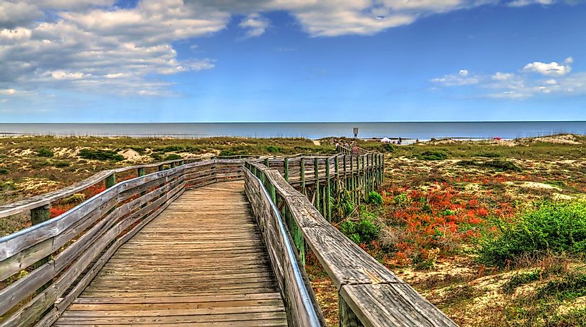 Boardwalk leading to the beach in Amelia Island, Florida.