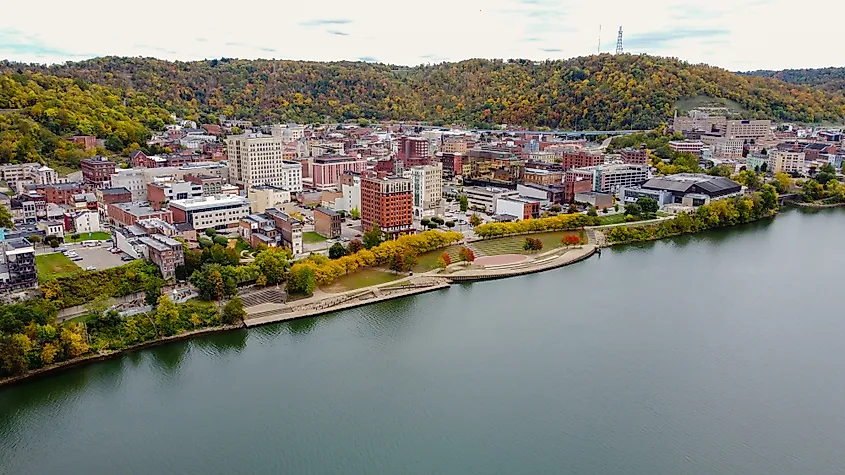 Aerial view of Wheeling, West Virginia.