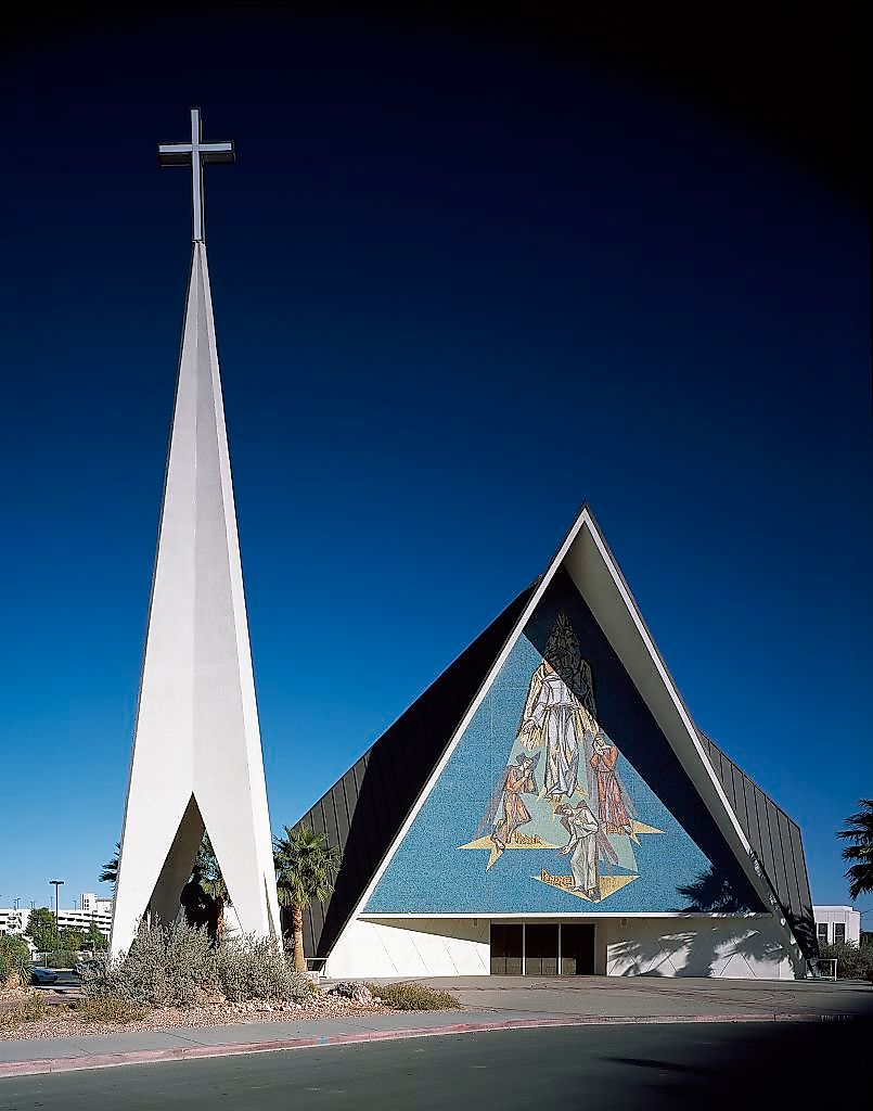 Guardian Angel Catholic Cathedral (built 1963), Modernist style seat of the Roman Catholic Diocese of Las Vegas, located in Las Vegas, Nevada.