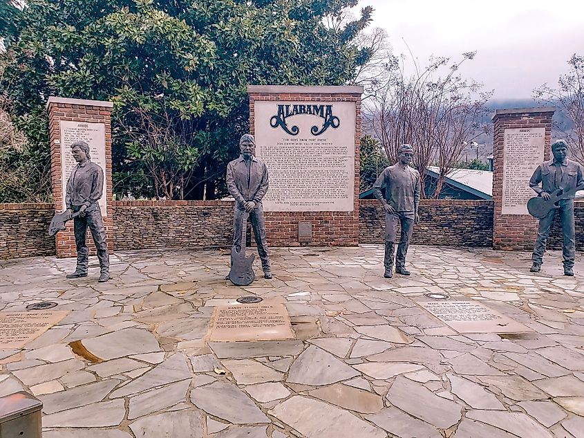 Alabama band statues in downtown Fort Payne, Alabama