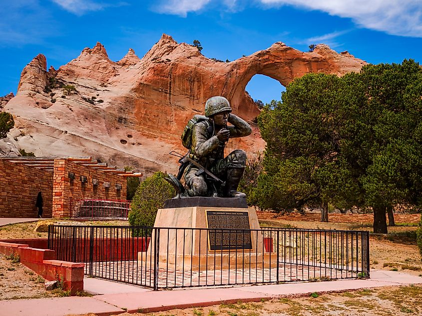 Statue of a Navajo Marine honoring Navajo Code Talkers in WWII in Window Rock, Arizona