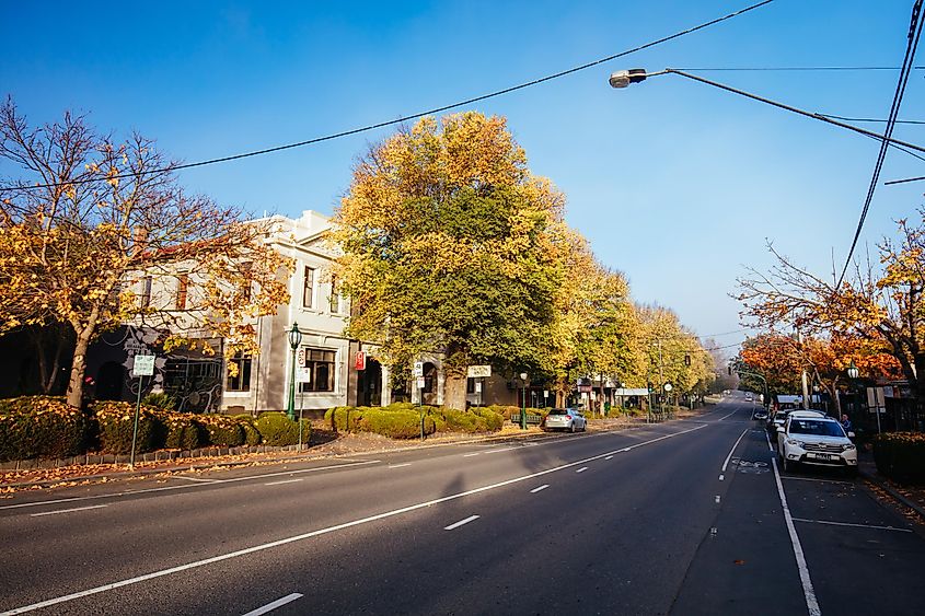 The quaint country town of Healesville on an autumn morning in Victoria, Australia
