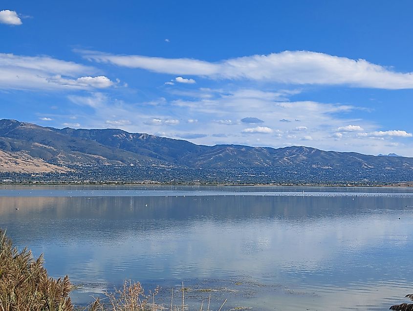 Bountiful, Utah as viewed from Farmington Bay.