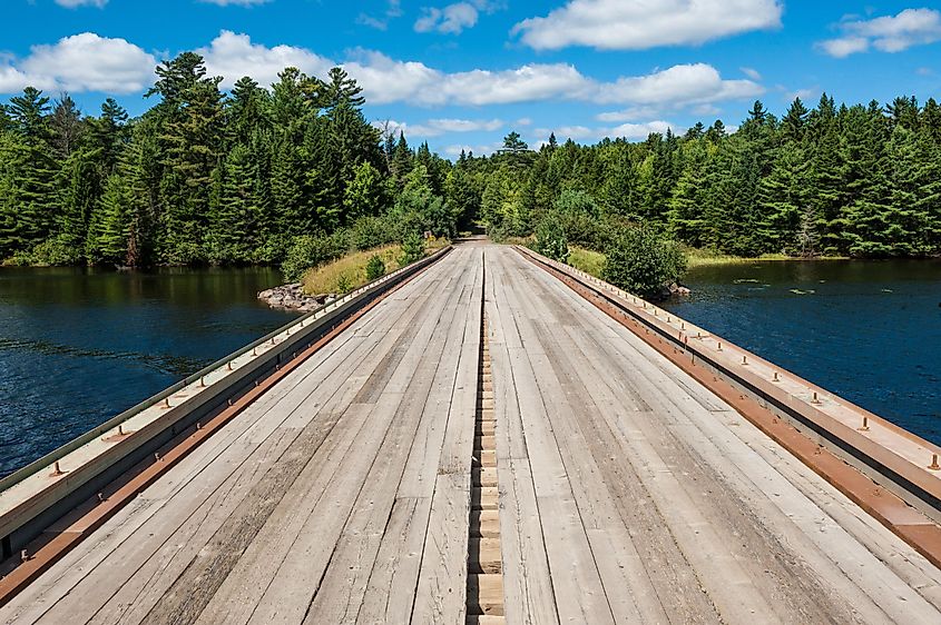 Chamberlain Bridge, crossing over Chamberlain lake on the Allagash Wilderness Waterway in Northern Maine