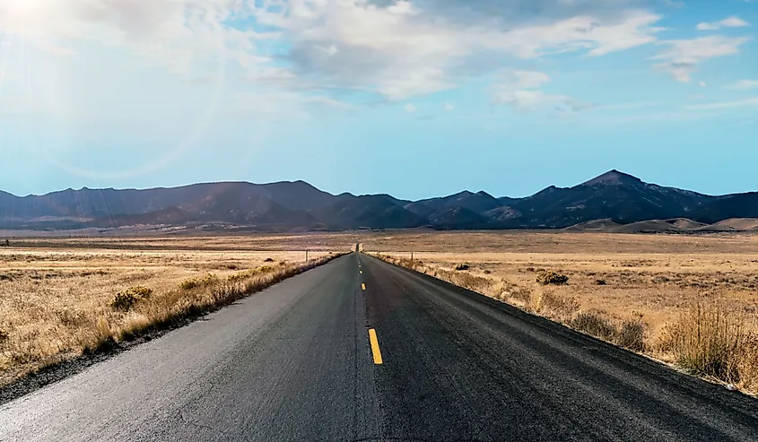 The endless highway in the middle of Great Basin National Park in Nevada, USA.