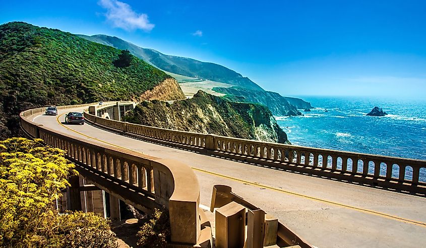 Bixby Creek Bridge on Highway #1 at the US West Coast traveling south to Los Angeles, Big Sur Area
