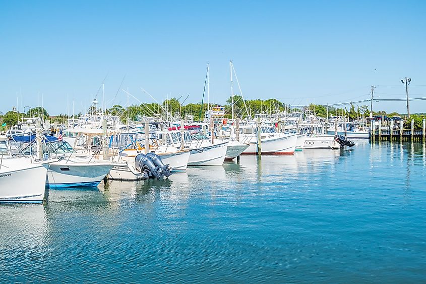 Montauk Lake and marina in Montauk, New York