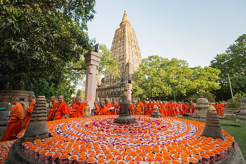 Buddhists in Bodh Gaya, India