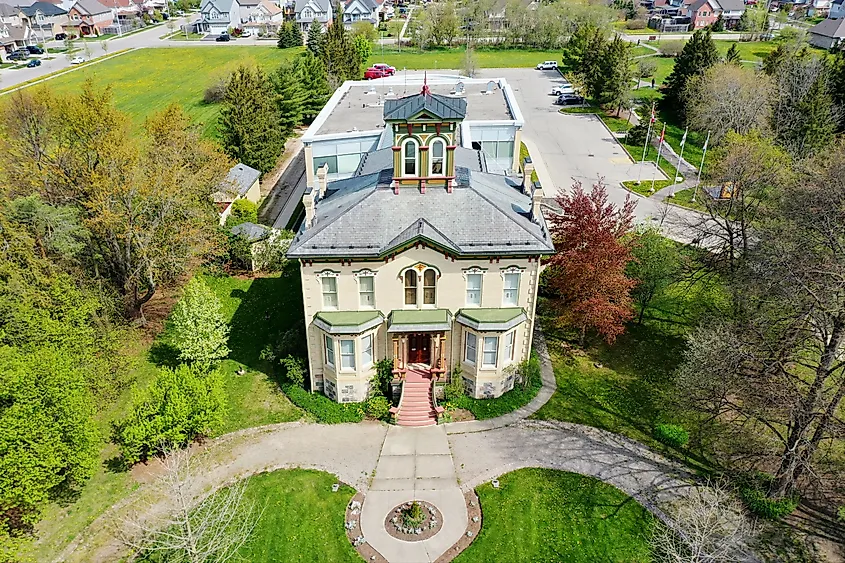 An aerial of Castle Kilbride, a historic home in Baden, Ontario. 