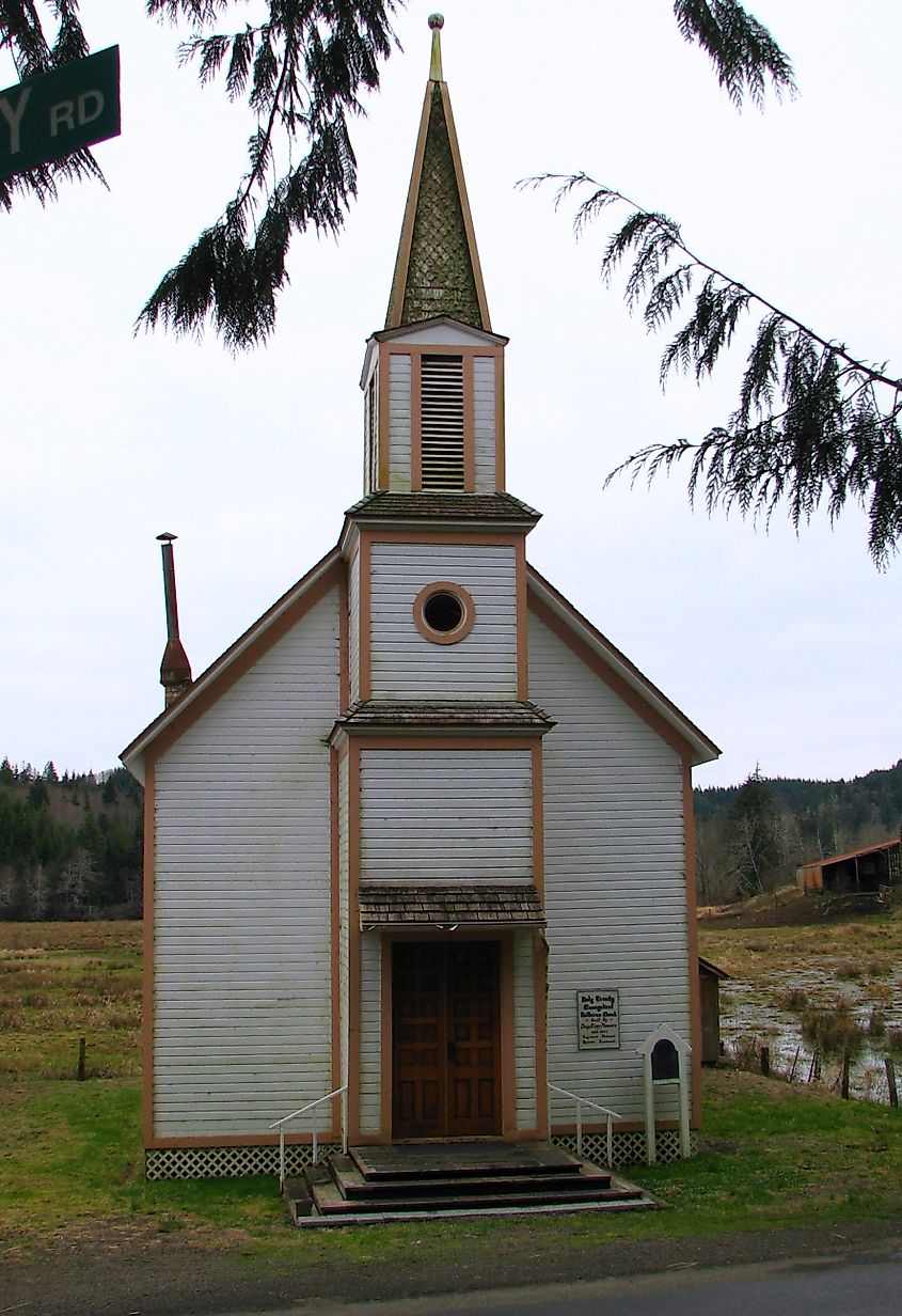 The historic Deep River Pioneer Lutheran Church near Deep River, Washington