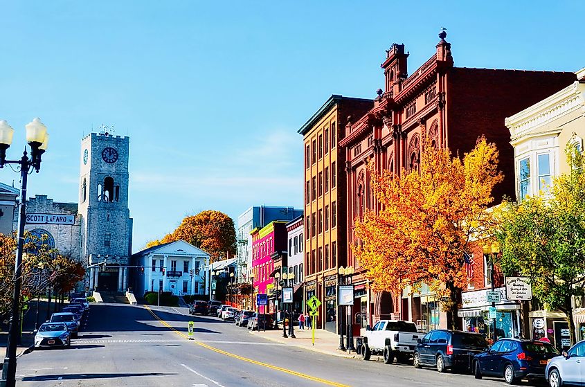 Cityscape-Downtown street view and buildings in Geneva, New York