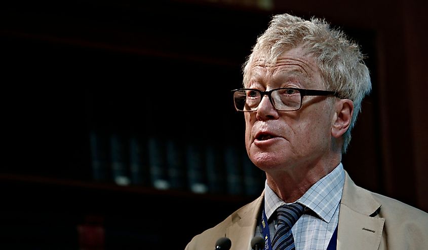British English philosopher Roger Scruton attends in a Blue-Green summit