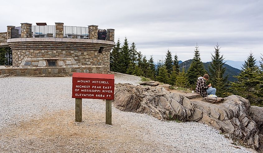 The top of Mount Mitchell, the highest peak east of the Mississippi River is a beautiful place for a picnic, Burnsville, North Carolina