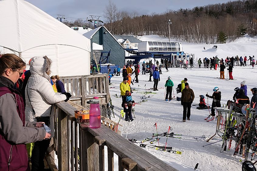 People skiing at Chelsea in Quebec.