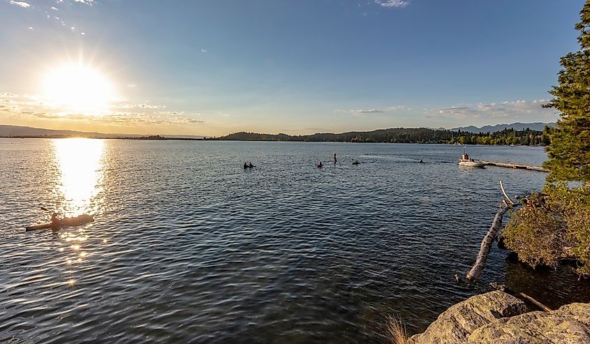 Summer water sports on Flathead Lake from Wayfarers State Park in Bigfork, Montana