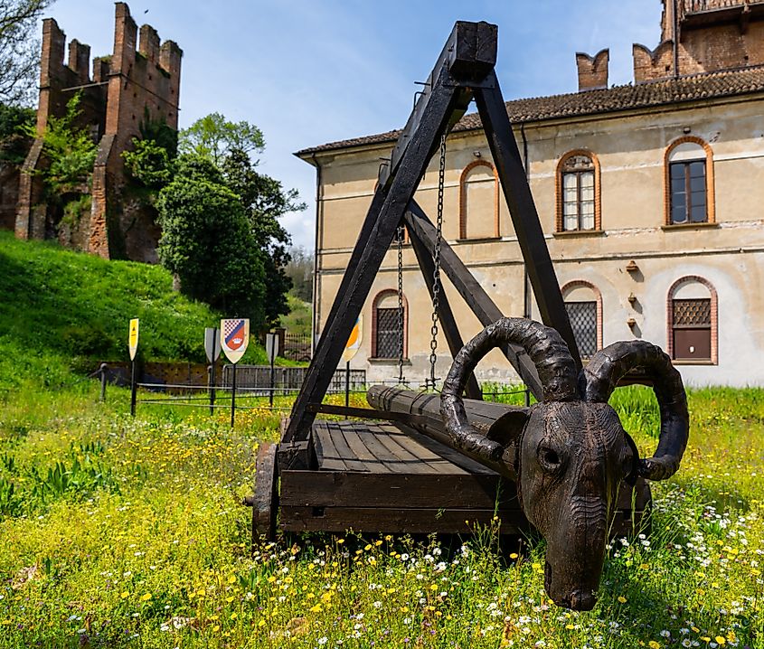 A characteristic medieval wooden battering "ram."