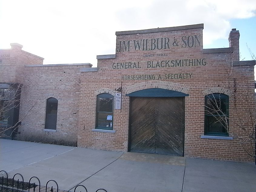 Facade of the JM Wilbur Company Blacksmith Shop, a historic building in Eden, Utah.