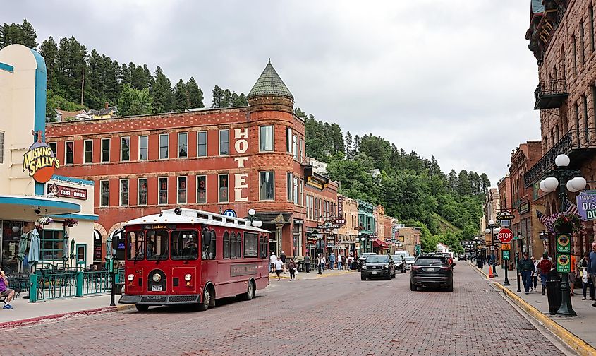 Street view of downtown Deadwood, South Dakota, USA.