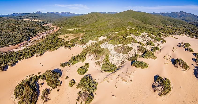 Sand dunes in Piscinas beach and forest, Sardinia, Italy
