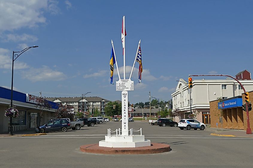 Alaska Highway historic Mile 0 Milepost in Dawson Creek, British Columbia, Canada