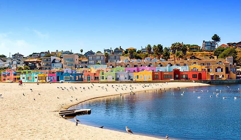 Colorful residential neighborhood Capitola Venetian Court in the California coast