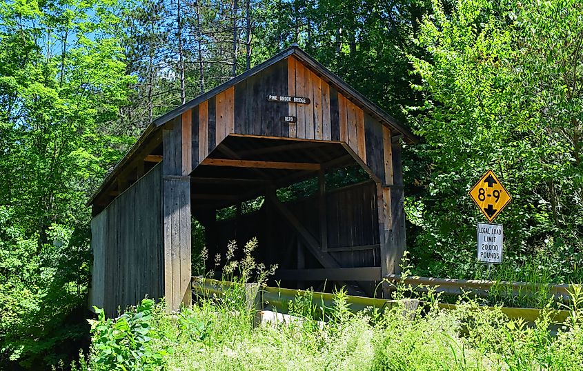 Pine Brook Wooden Covered Bridge in the Mad River Valley, Vermont