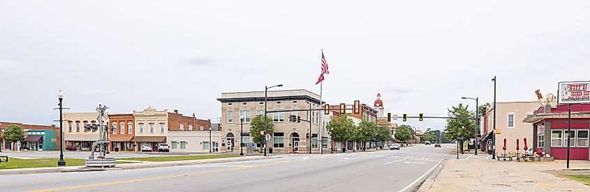 Old business district on Main Street in Sylvester, Georgia, with historic buildings and a quiet small-town atmosphere