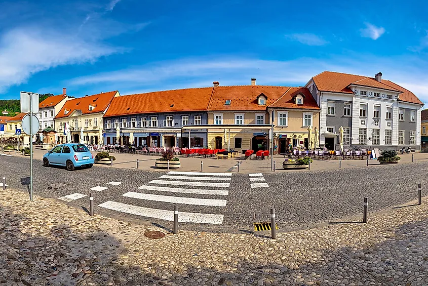 Town of Samobor center square view, northern Croatia.