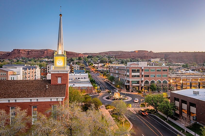 Aerial view of the historic area of Saint George, Utah.