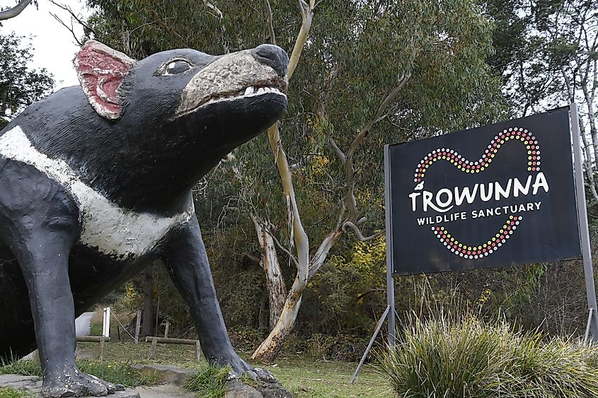 Entrance to the Trowunna Wildlife Sanctuary in Mole Creek, Tasmania.