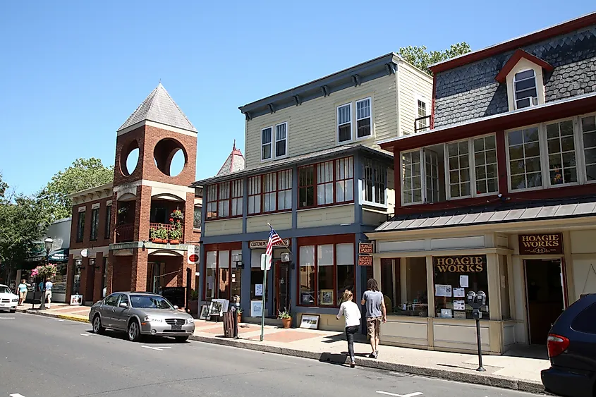 Shops along East State Street in Doylestown, Pennsylvania.