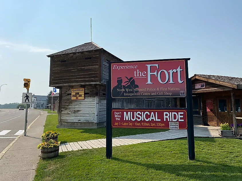 The entrance for the wooden Mounted Police barracks in Fort Macleod, Alberta.