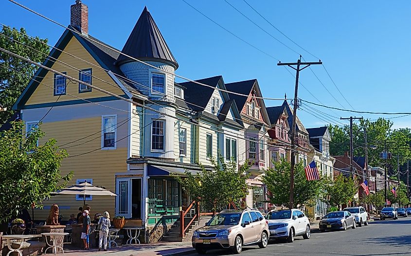 View of buildings in downtown historic Clinton, New Jersey.