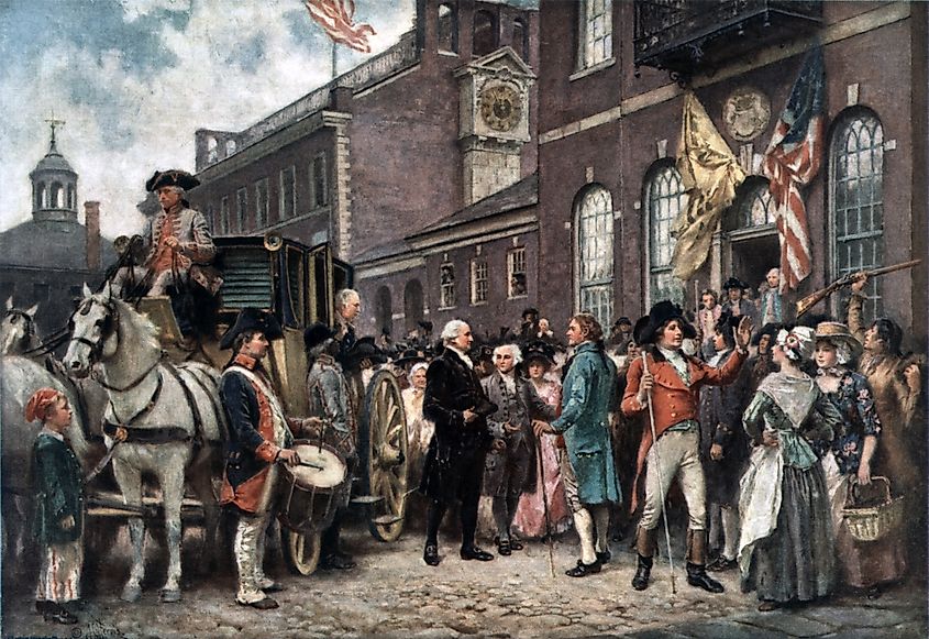 George Washington arriving at Congress Hall in Philadelphia March 4 1793.
