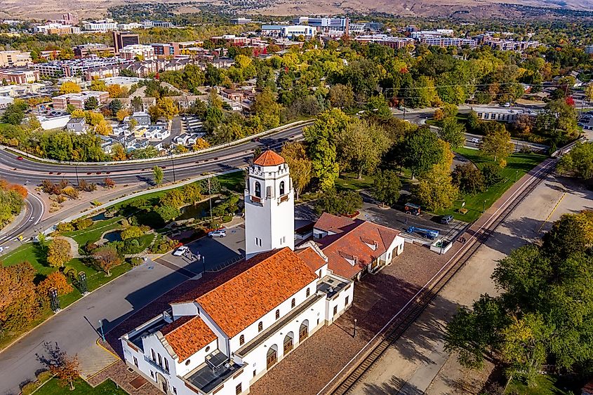Boise State University campus and train depot in Autumn