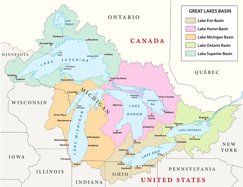 Map of the Great Lakes region.