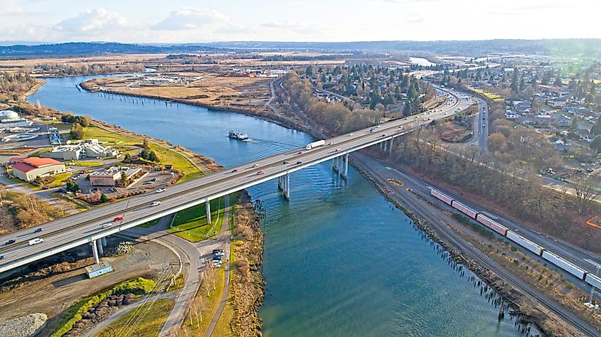 I5 Bridge over Snohomish River Everett Washington.