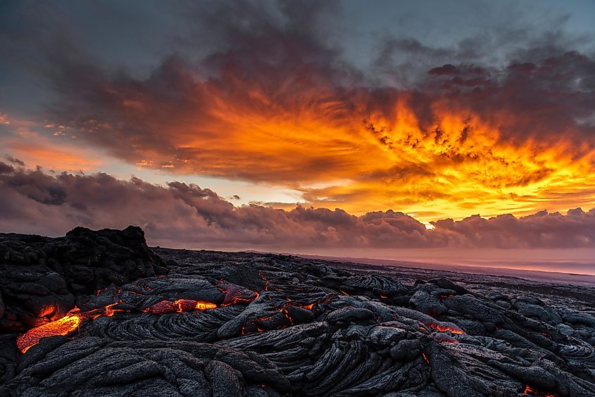 Lava and steam at Kilauea volcano, Hawaii
