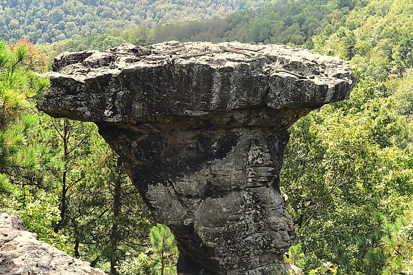 A pedestal rock in the Pedestal Rocks Scenic Area in Arkansas.