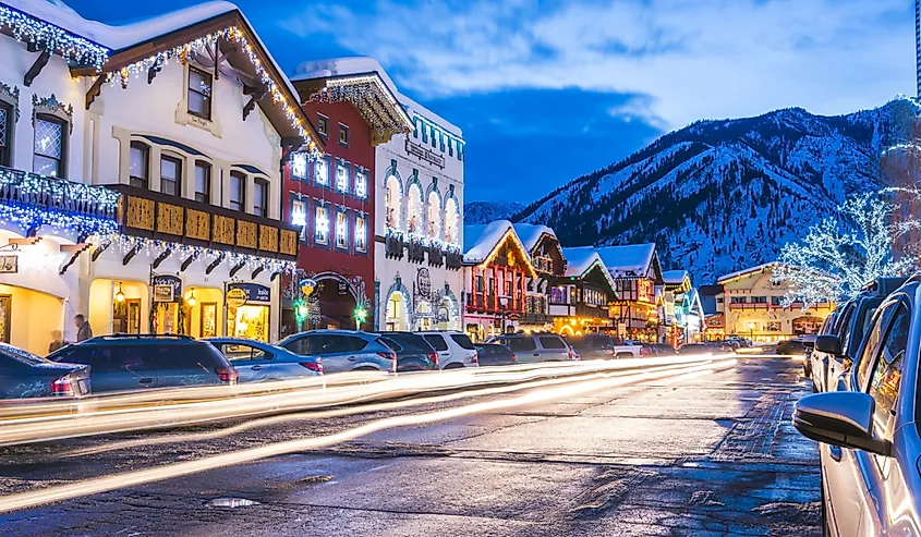 Beautiful Leavenworth, Washington with lighting decoration in winter.