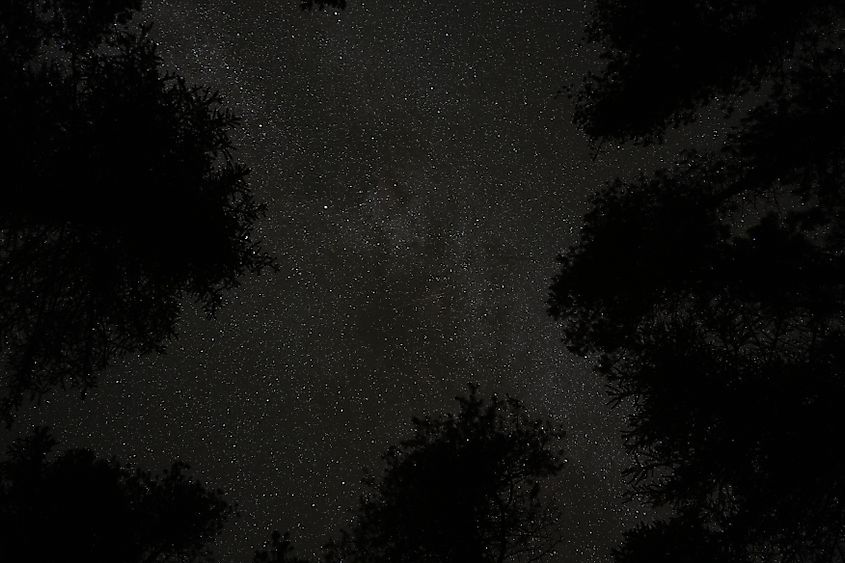 Crystal clear night sky view from camp in Glacier National Park.