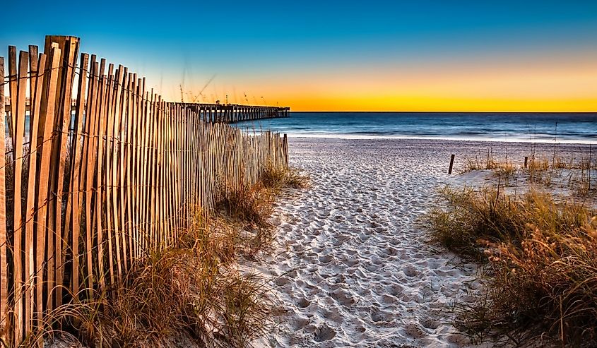 Beach scene in Panama City Beach Florida after sunset