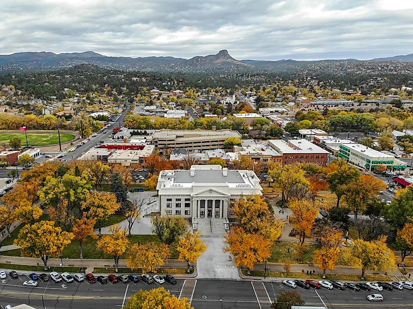 Aerial view of Prescott in fall.