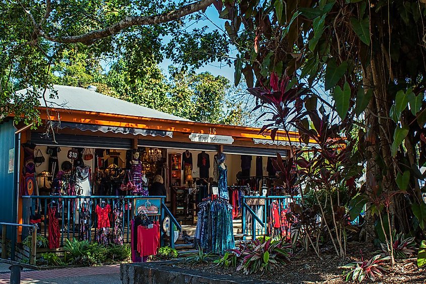 A colourful clothing store on the main street of the little village of Kuranda in tropical North Queensland, Australia.