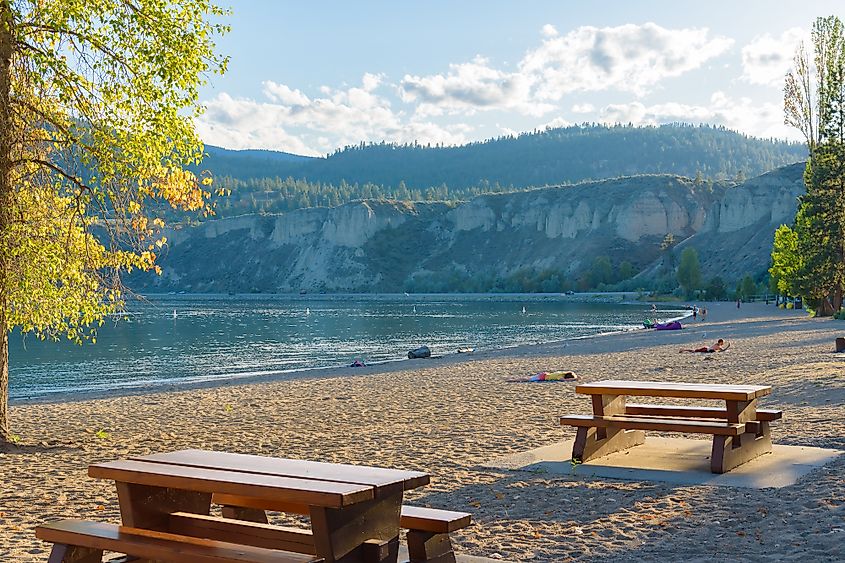 people relax on the beach at Sun Oka Provincial Park