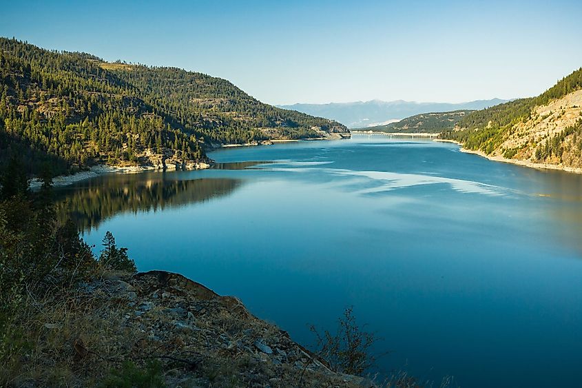 Lake Koocanusa with bridge in Montana, United States