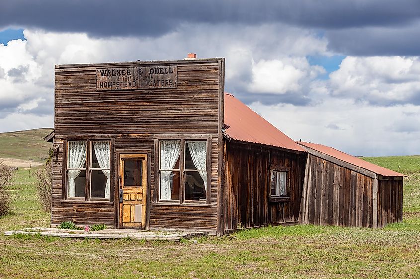 The historic Old Homestead Locators building in Molson, Washington.